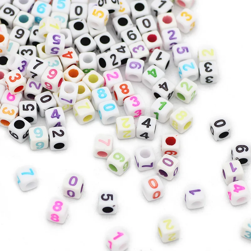6MM Numbers Acrylic Square Spacers Mixed Colour Digital Loose Beads For DIY Jewelry Making DIY Bracelet Necklace Accessories