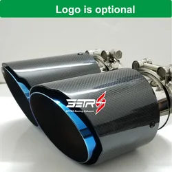 1Pc  Blue Exhaust Pipe Glossy Fiber Carbon Car Modified  Nozzles Tails Muffler Tips For BM 520i 523i 525i 528i F30 316i 318i