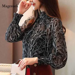 2020 Fashion Casual Spring Women Chiffon Blouses Stand Collar Floral Women Tops Women Clothing Long Sleeve Printed Shirt 6197 50