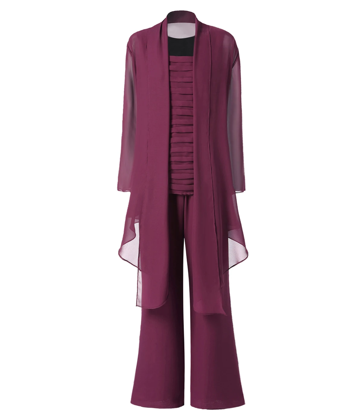 

Elegant 3 Pieces Long Chiffon Mother of the Bride Dress Pant Suits with Sleeves Outfit Jacket Wide Pantsuit Customized