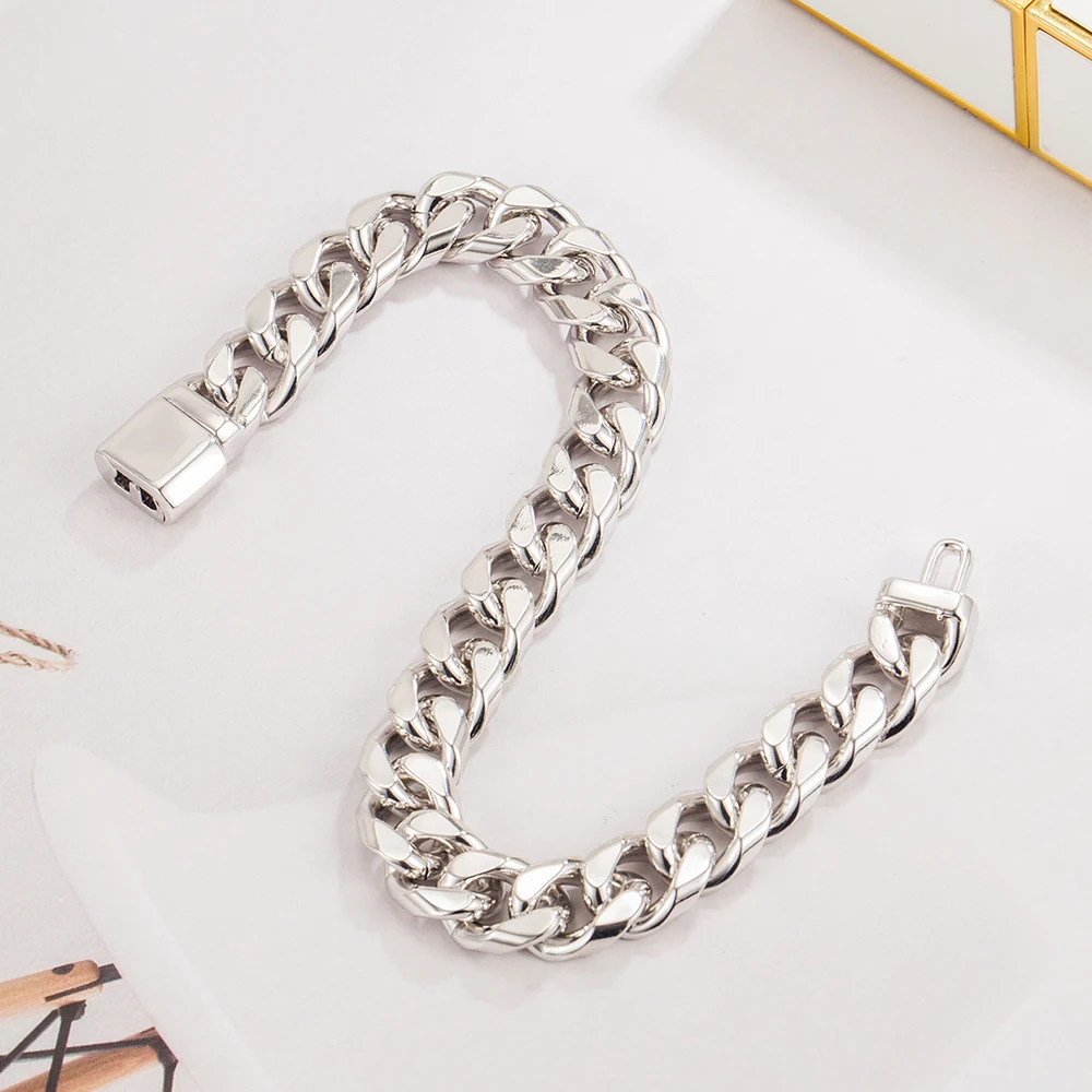 Hip Hop 925 Sterling Silver  Thick 10mm Cuban Whip Chain Bracelet Chunky Wrist Chain Streetwear Club Concert Fashion Jewelry