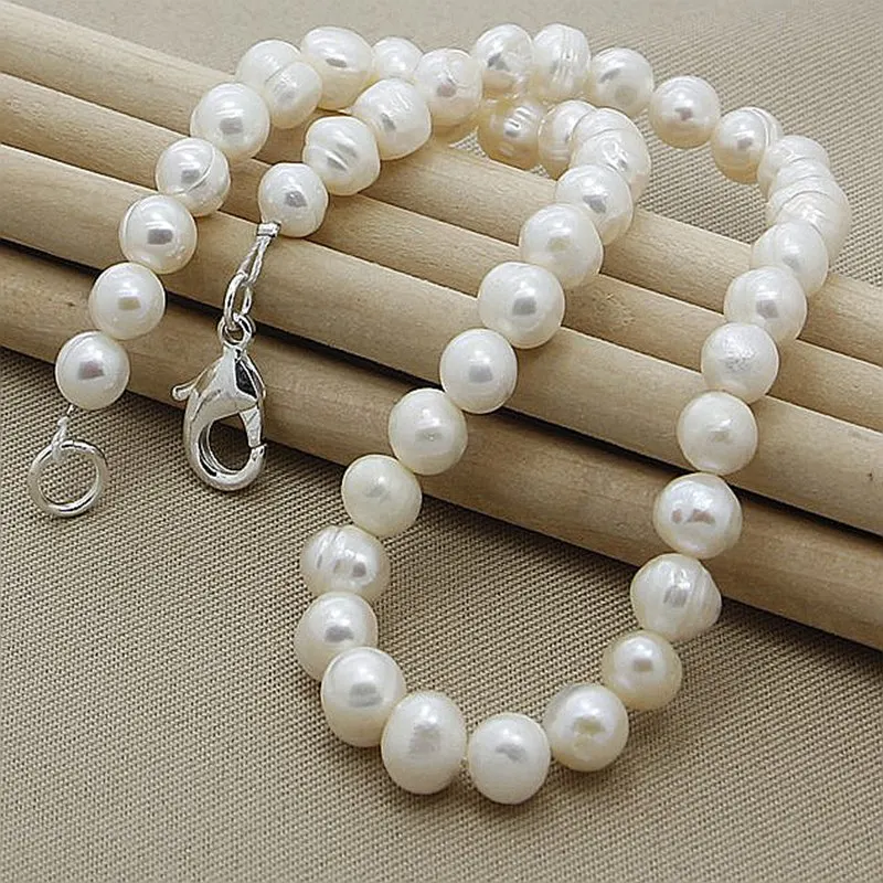 New 925 Silver Buckle Natural Freshwater Pearl Necklace For Woman Wedding Gift High Jewelry