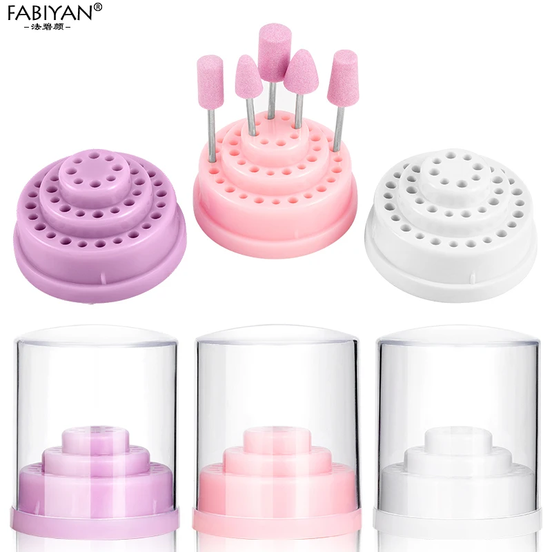 3 Colors 48 Holes Nail Art Drill Bits Empty Storage Box Holder Stand Display Container Manicure Accessories  Acrylic Cover Tools