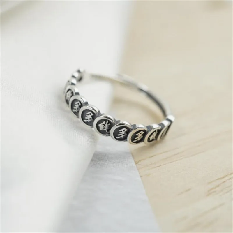 New Simple And Creative Chinese Style Transfer Means A Lot Of Money 925 Sterling Silver Jewelry Retro Opening Rings TYB452