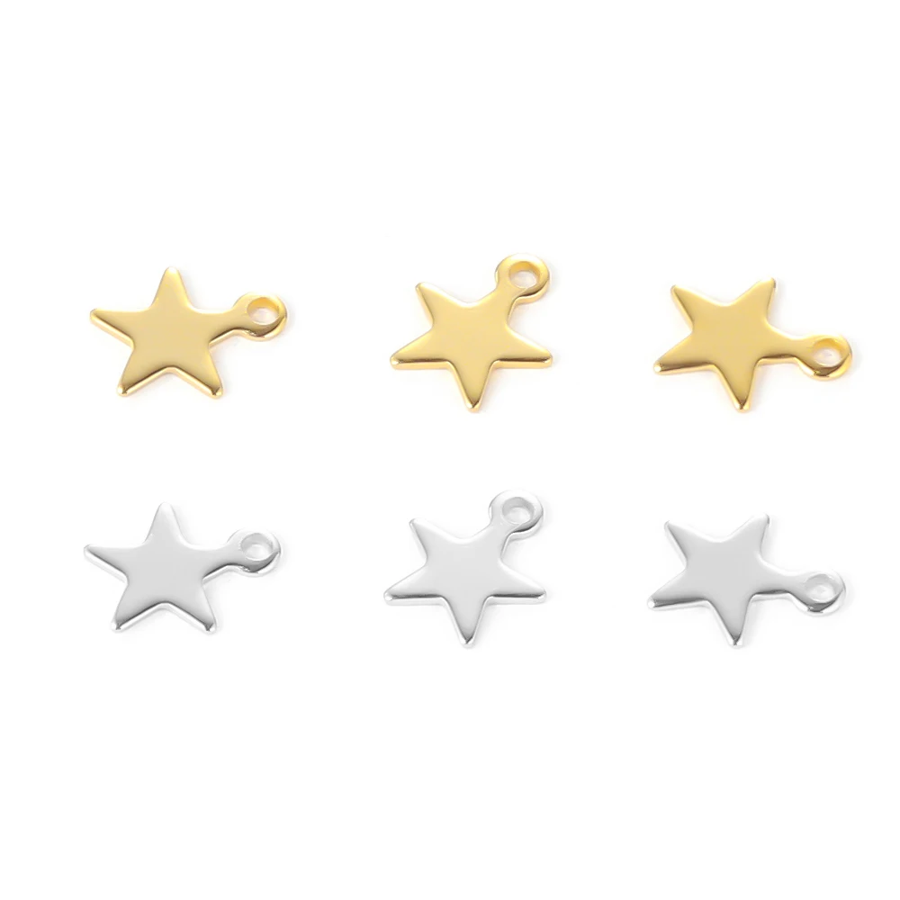 20pcs Stainless Steel Blank Small Stars Charms Bracelet Necklace Jewelry Pendants Fashion Accessories for DIY Jewelry Making