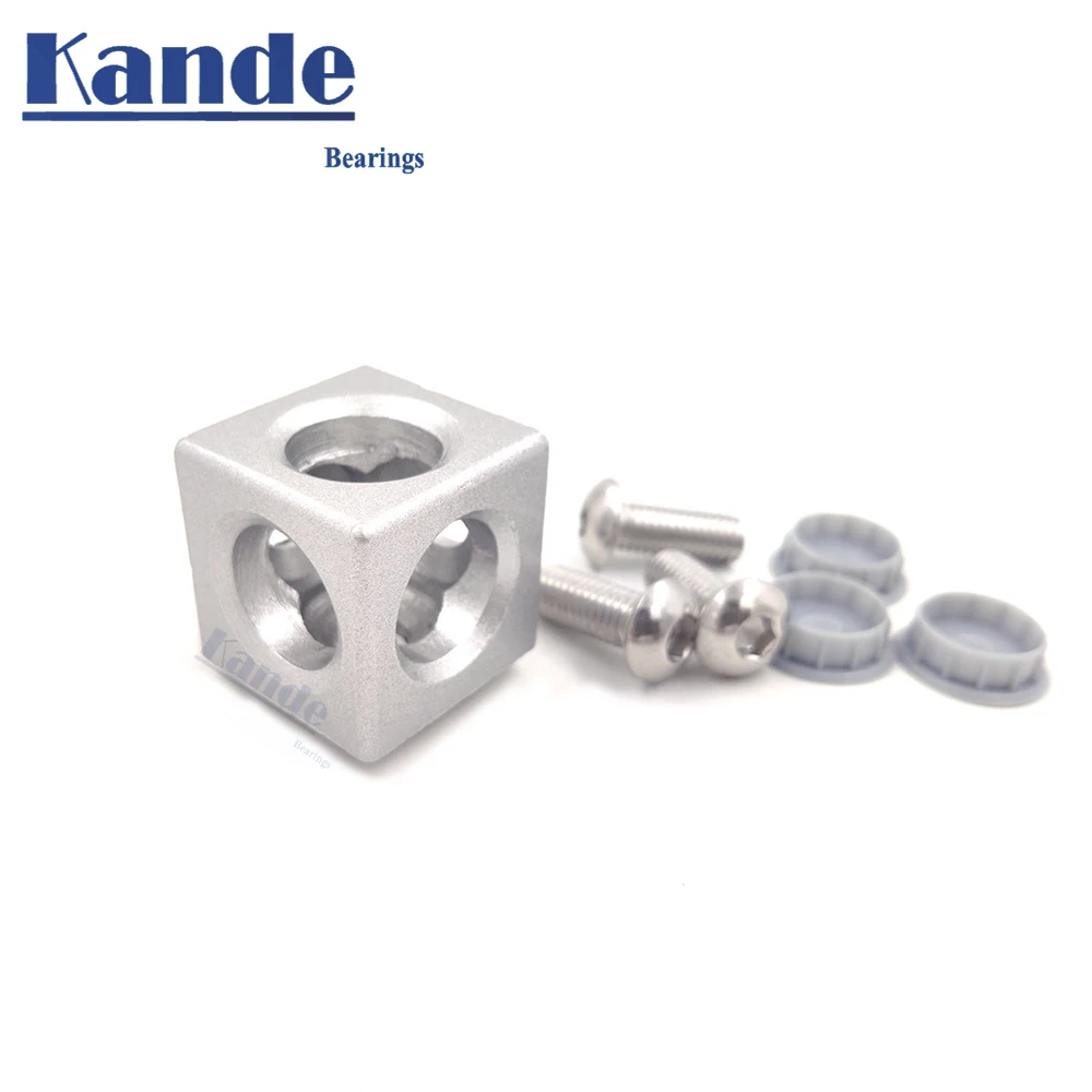 KANDE 1PC 2020 3030 4040 4545 aluminum 3 ways cube connector fasteners for European standard aluminum profiles 3 ways pass