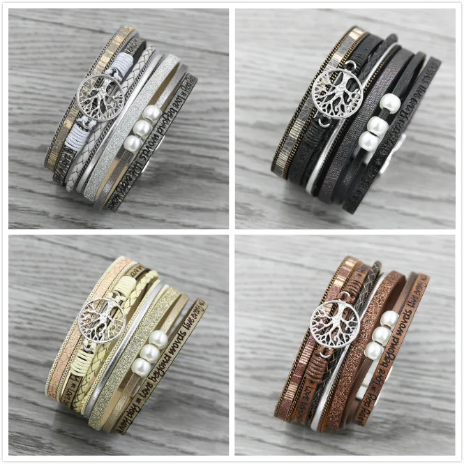 STRATHSPEY Tree of life bracelet multilayer leather bracelets For women Vintage Wide Wrap Bracelet & Bangle Femme jewelry