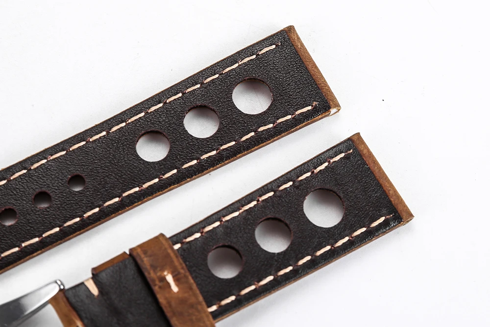 Watch Band Strap Soft Leather Watch Band Wristband With Buckle Cowhide Three holes Breathable Watch Belt 20mm 22mm Vintage Brown