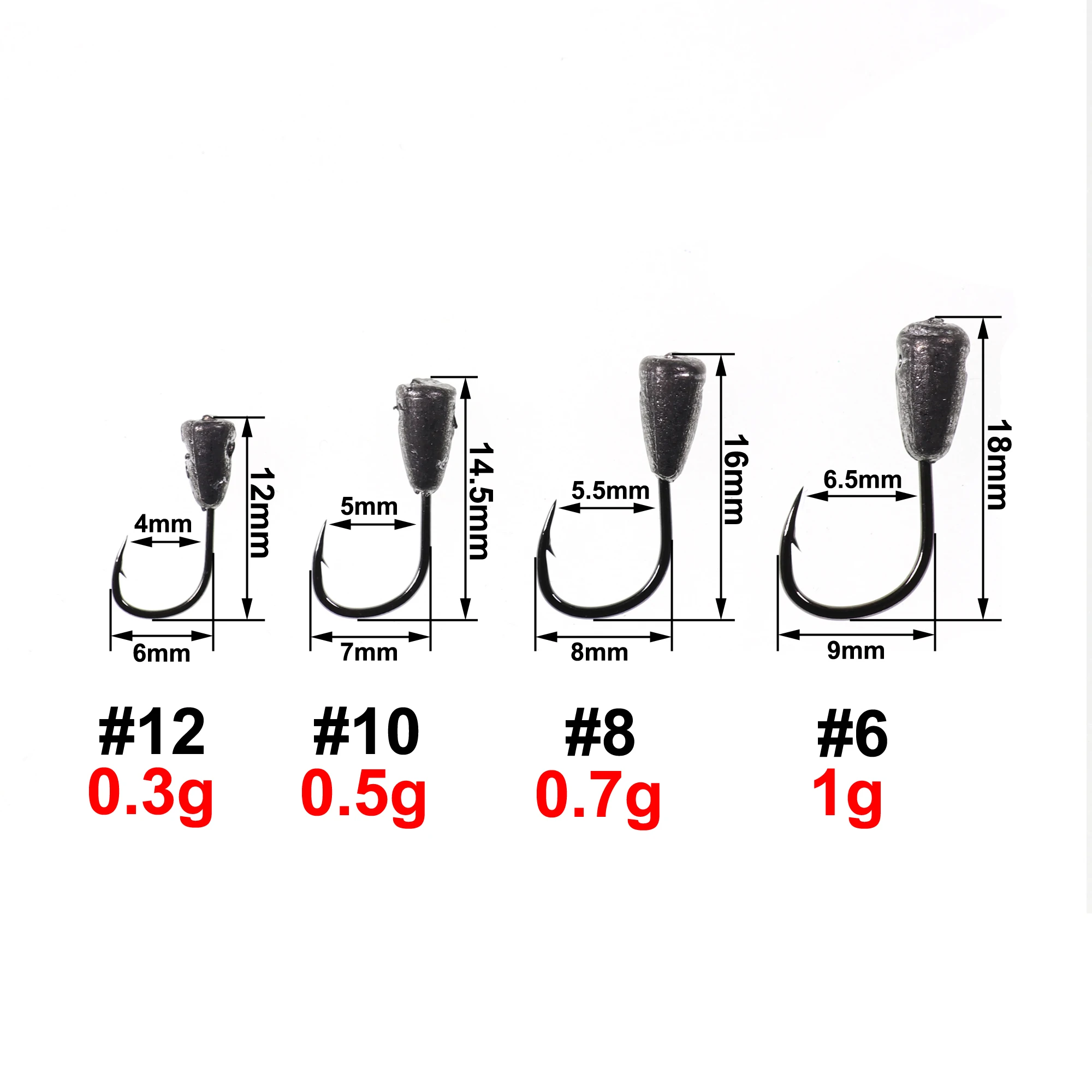 Bimoo 20pcs 1g 0.7g 0.5g 0.3g Ice Jig Fishing Exposed Jig Head Weight Hooks Winter Jigging Fishing Lure Bait Hook Fishing Tackle