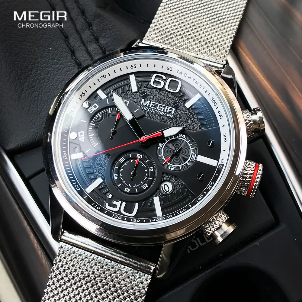 Megir Fashion Mens Watches 2020 Luxury Top Brand Quartz Watch Military Sport Mesh Strap Waterproof Wrist Watches Men Relogios