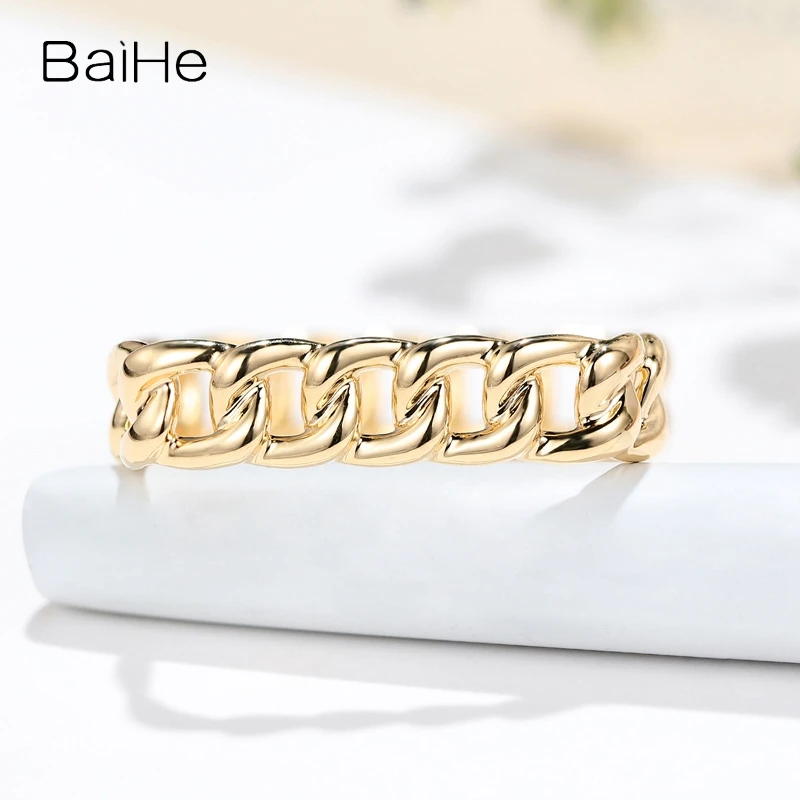 BAIHE Solid 14K Yellow Gold Real Gold Simple Exquisite couple Ring Women Men Trendy Party Wedding Engagement Fine Jewelry Making