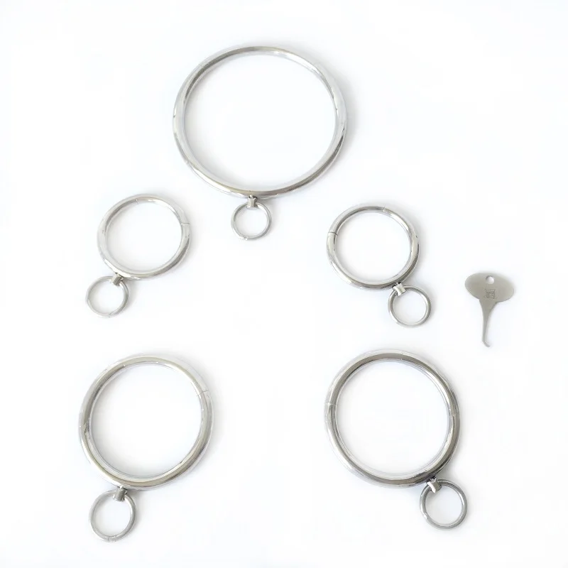 Stainless steel Neck Collar handcuff ankle pull ring Adult Slave Role Play metal For male restraint bondage Sex toy