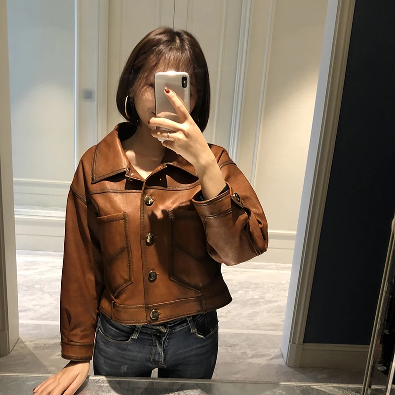 Natural Sheepskin Coat Female Genuine Leather Jacket Women Clothes 2019 Vintage Moto Short Real Leather Jacket Hiver T980