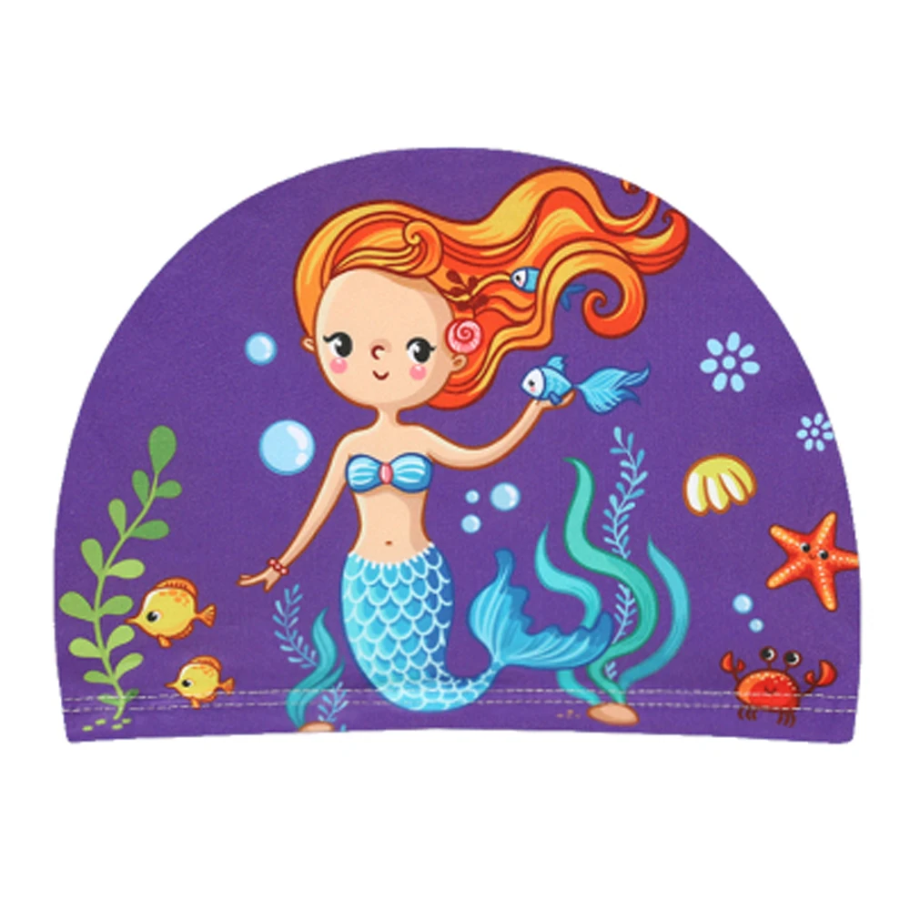 Cute Waterproof Swimming Caps Protect Ears Long Hair Sports Swim Pool Hat Cartoon Swimming Caps for Kids Elastic Printed Caps