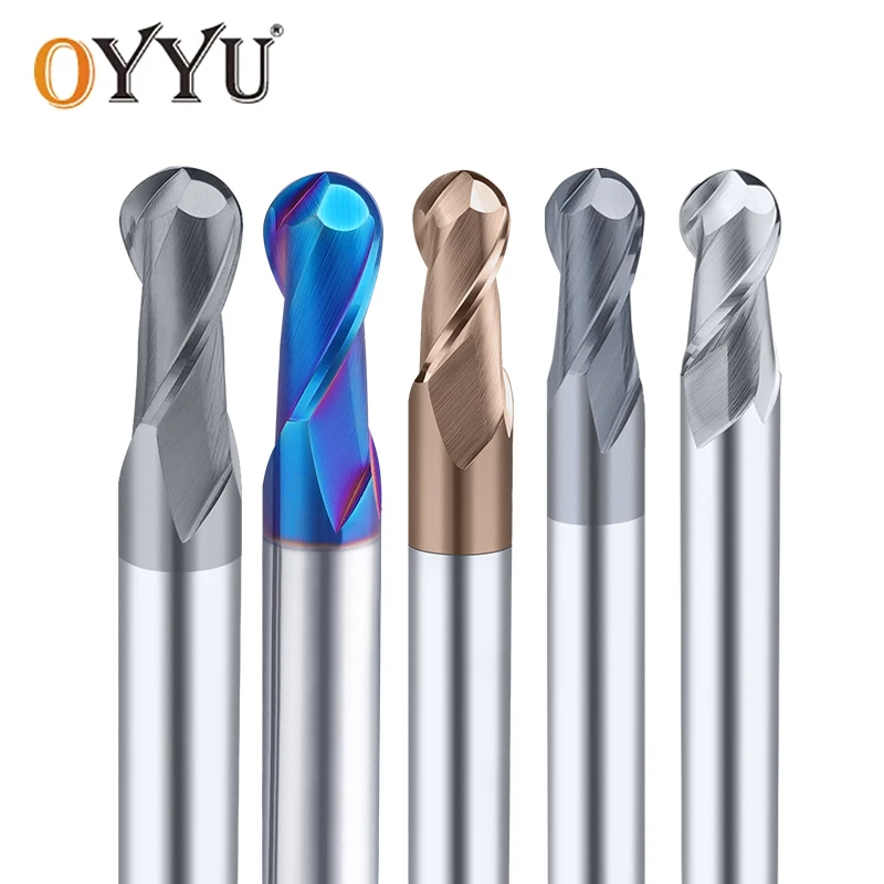 2F Ball Nose End Mill Tungsten Carbide Alloy Cutter HRC50 HRC55 HRC60 HRC70 2 Flutes R0.5 R1.5 R2 R3 CNC Router Bit Milling Tool