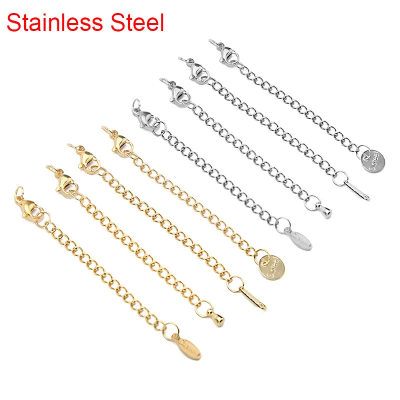 Aço inoxidável Cadeia Estendida com Fechos Lagosta, Tail Extender, Ganchos para DIY Pulseira e Colar, Fazer Jóias, 10PCs