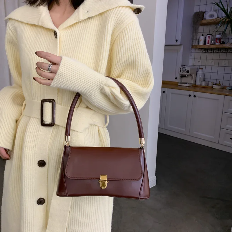 Handle Bag Women Retro Handbag PU Leather Shoulder Bag Underarm Vintage Top Handle Bag Female Small Subaxillary Bags Day Clutch