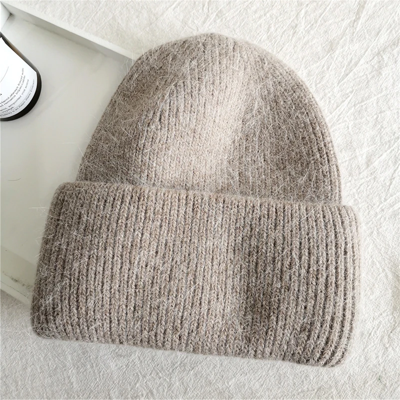 Xthree Winter Hut für Frauen Angola Beanie Hut Gestrickte Kaninchen Pelz Skullies Hut Warmen Motorhaube Kappe Weibliche Hüte für Mädchen hut – Detail 9