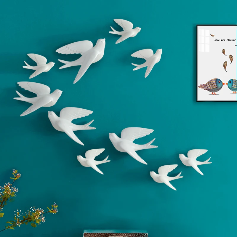 Resin 3d Swallow Birds Figurine Wall Stickers Home Decor Accessories For Living Room Home Decoration Stickers Wall Decoration