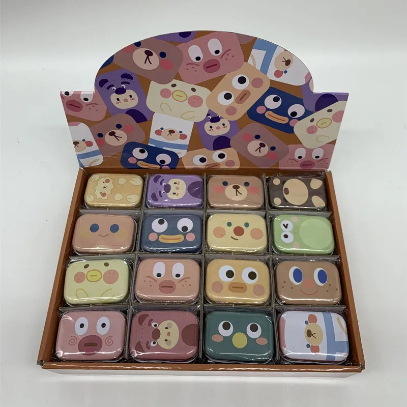 32Pc(1 Box)/Lot  New Cartoon Expression Cute Bear Min Iron Box With Cover / Metal Medicine Coin Storage Tinplate Gift Case