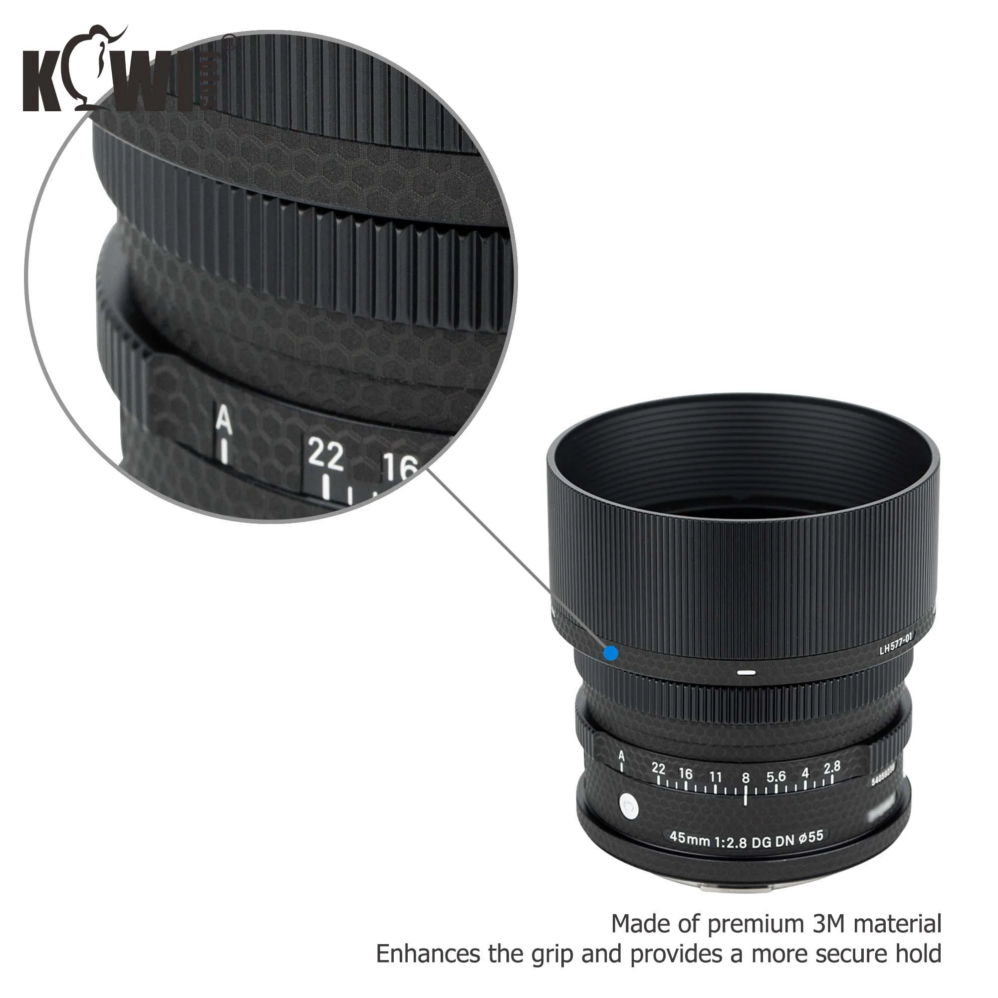 KIWI-عدسة مضادة للانزلاق وغطاء للغطاء ، فيلم واقي للبشرة سيجما 45 مللي متر f/2.8 DG DN ، عدسة معاصرة 3 متر ، ملصق مصفوفة سوداء