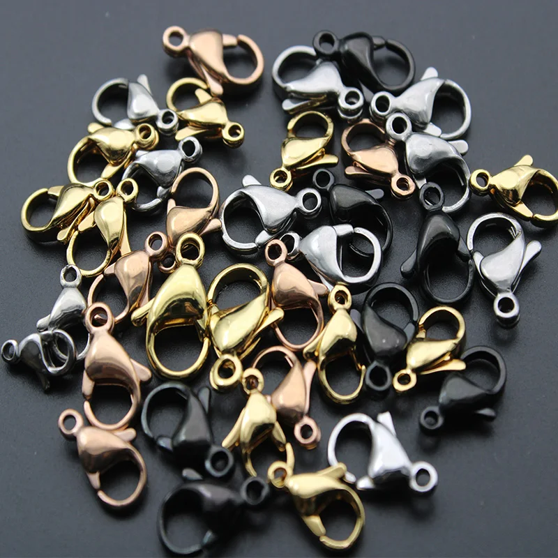 20Pcs Stainless Steel Rose Gold Black Lobster Claw Clasps Jewelry Findings DIY Necklace Bracelet Making Accessories 9 10 12 15MM