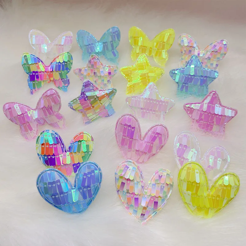 Wholesale120Pcs/LOT Multi Style Strip Sequin Star Heart Padded Appliques For DIY Children Hair Clip Accessories Patches