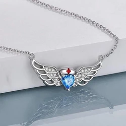 Exquisite White Guardian Angel Lady Necklace Blue Jewelry Strap Angel Wing Doctor Nurse Theme Halloween Christmas Party Gift