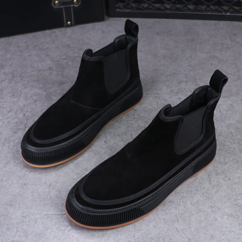 new arrival mens leisure chelsea boots tide cow suede leather flats shoes autumn winter cowboy platform boot ankle botas hombre