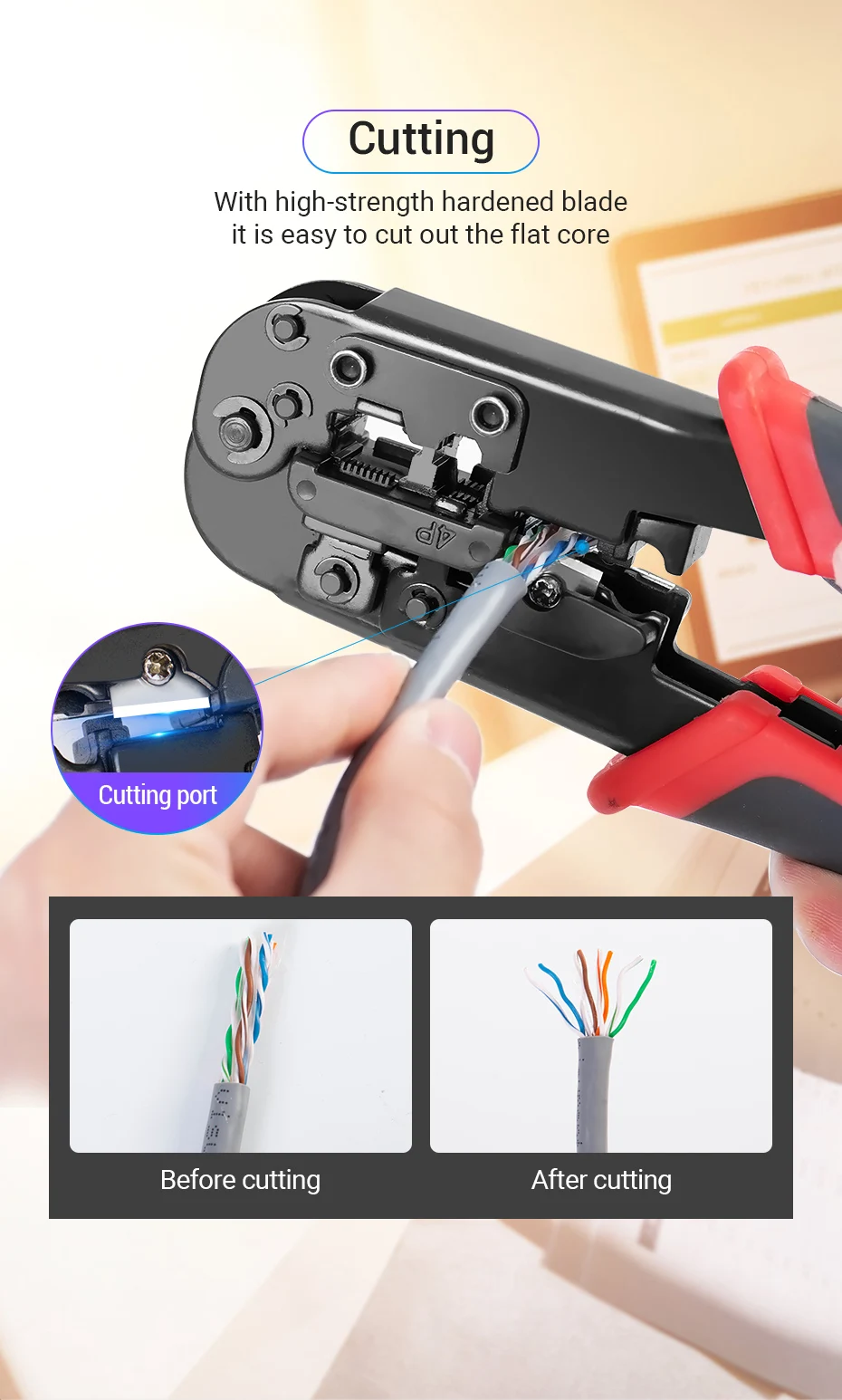 Tions RJ45 Crimpen Werkzeug RJ45 Netzwerk Schneiden Werkzeuge 8P RJ45 Crimper Cutter Stripper Zange für Modulare RJ12 RJ11 Crimp crimper – Detail 4