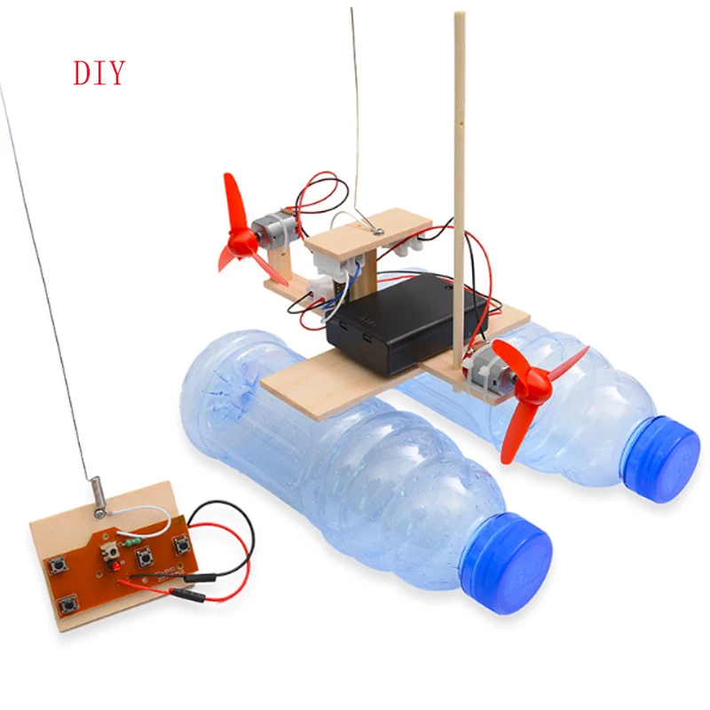 DIY Assembled Wind Turbine Model Boat Wooden Remote Control Boat Science Educational Toys Gift Creative Model For Kids