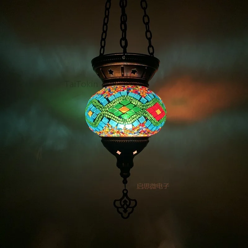 New Turkish Mosaic Pendant Lamp Vintage Art Deco Handcrafted Lamparas De Mesa Mosaic Glass Romantic  Light Lamparas Con Mosaicos