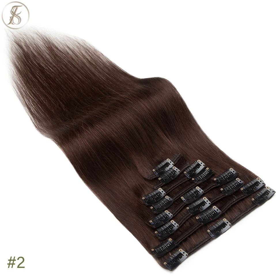 TESS 50-80g Natürliche Haar Extensions Clip In Menschliches Haar Extensions Gerade 8 teile/satz Vollen Kopf Dünne Highlight haar Clip Haarteil – Detail 9