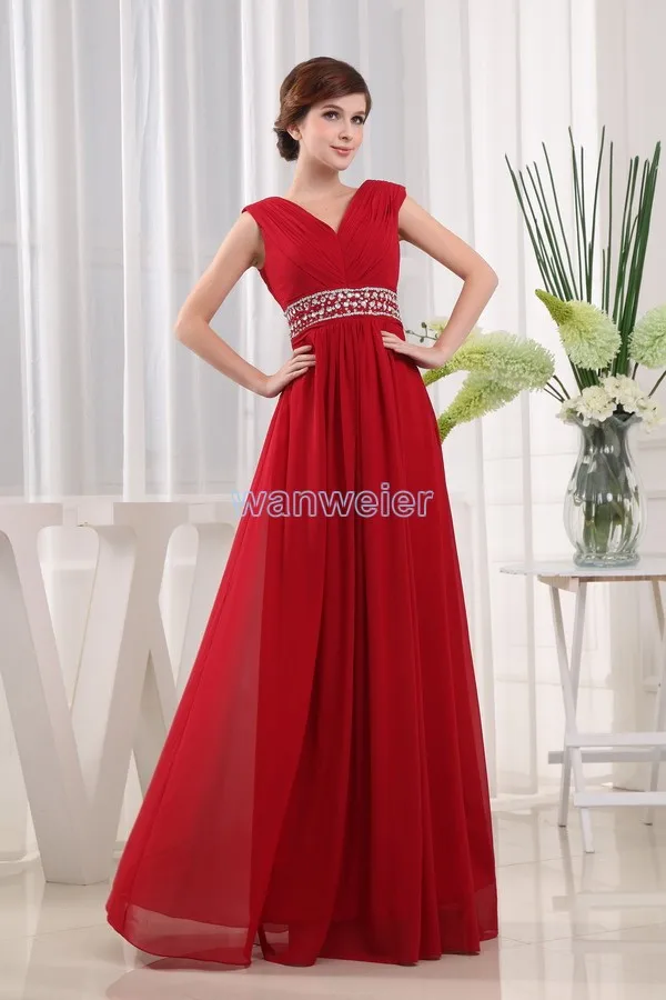 free shipping new style 2016 formals brides maid dresses v-neck maxi dresses long red chiffon mother of the bride dresses