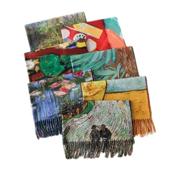 Fashion Oil Painting Scarf Women Winter Warm Van Gogh  Painting Tassel Scarves Unique Luxury Long Print Wraps Shawl