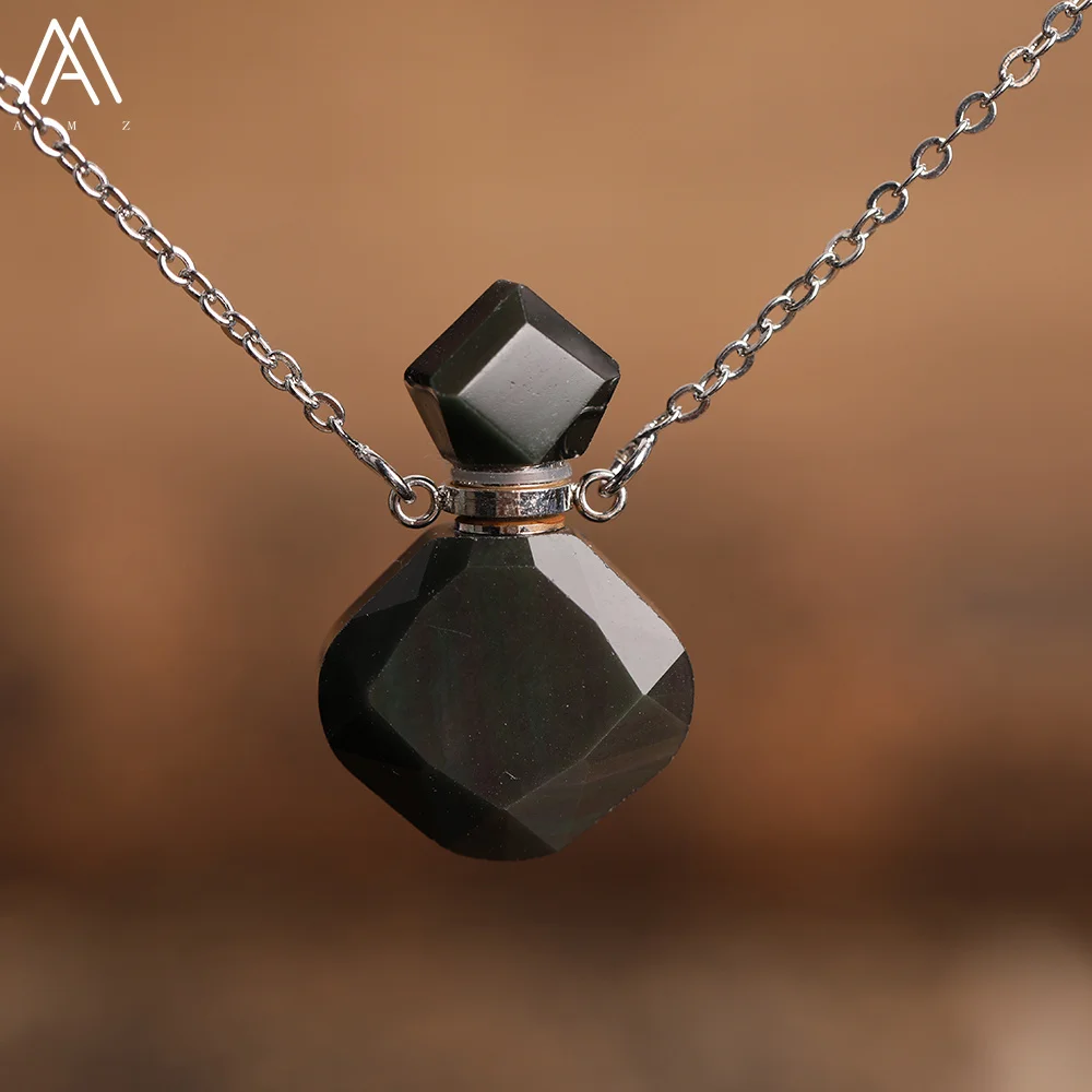 Elegante Frauen Tiny Flash Labradorit Stein Diffusor Flasche Anhänger Halskette Vergoldet Ätherisches Öl Fläschchen Schmuck Geschenk Dropship – Detail 13