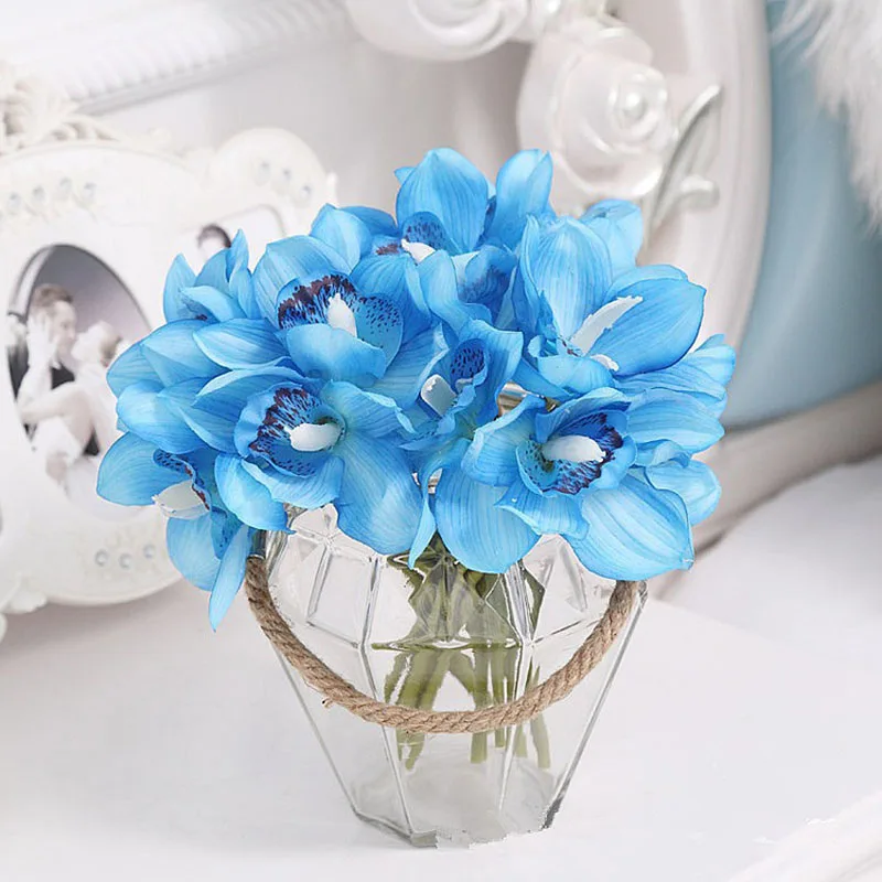Real Touch 6 heads Artificial Cymbidium Table Flower DIY Wedding Decoration Bride Hand Flowers Fake Flower For Home Decor Orchid
