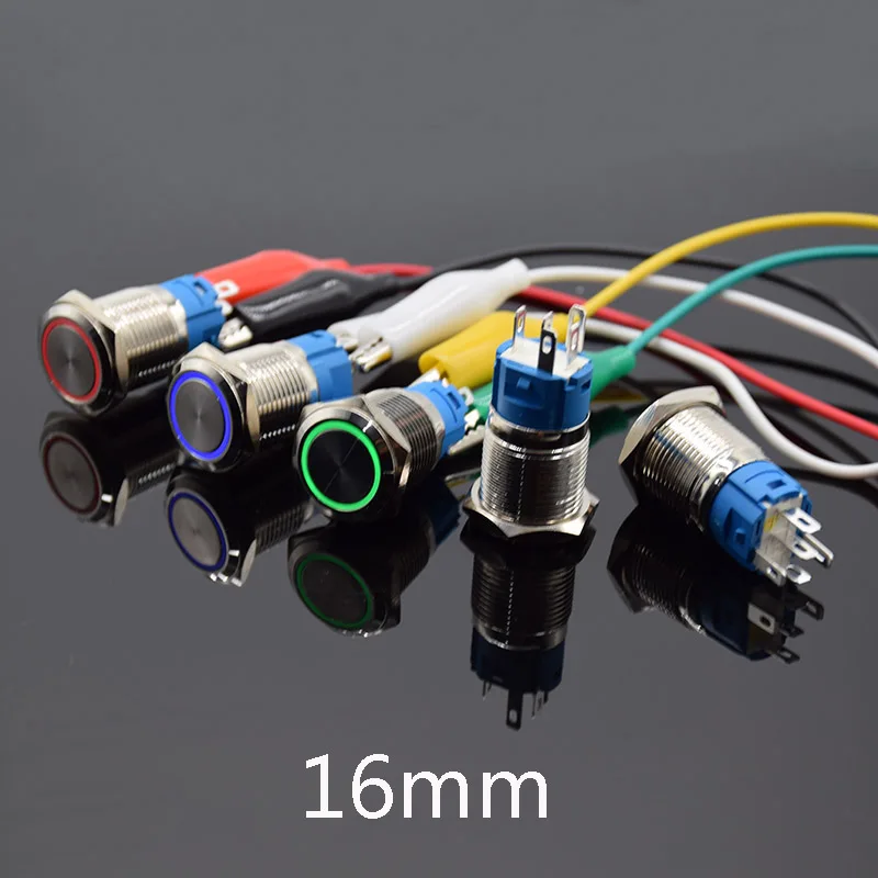 16mm Waterproof Metal Push Button Switch LED Light Momentary Latching Car Engine Power Switch 6V 12V 24V 220V Metal switch
