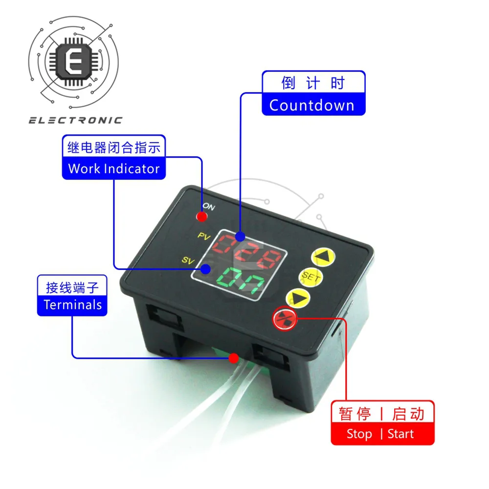 T2310 DC 12V 24V AC 110V 220V Programmable Digital Time Delay Switch Relay Timer Controlller Module 0-999s/min/hour with Buzzer