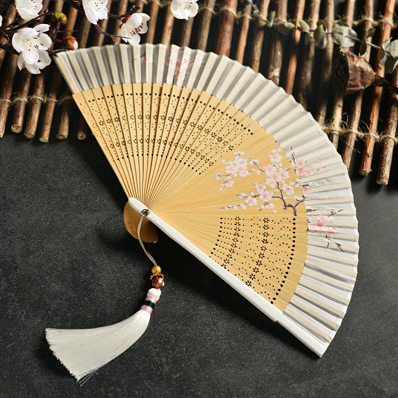 Classical Folding Fan Chinese Vintage Folding Bamboo Crane Fan Japanese Style Women Wedding Hand Gift Fan Portable Ventilador