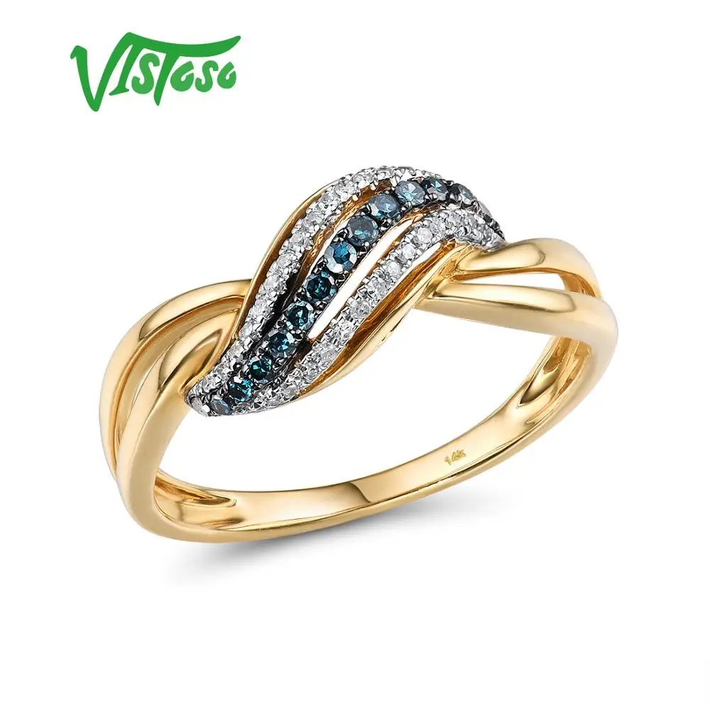 

VISTOSO Genuine 14K 585 Yellow Gold Sparkling Fancy Blue Diamond Ring For Women Luxury Engagement Anniversary Lady Fine Jewelry