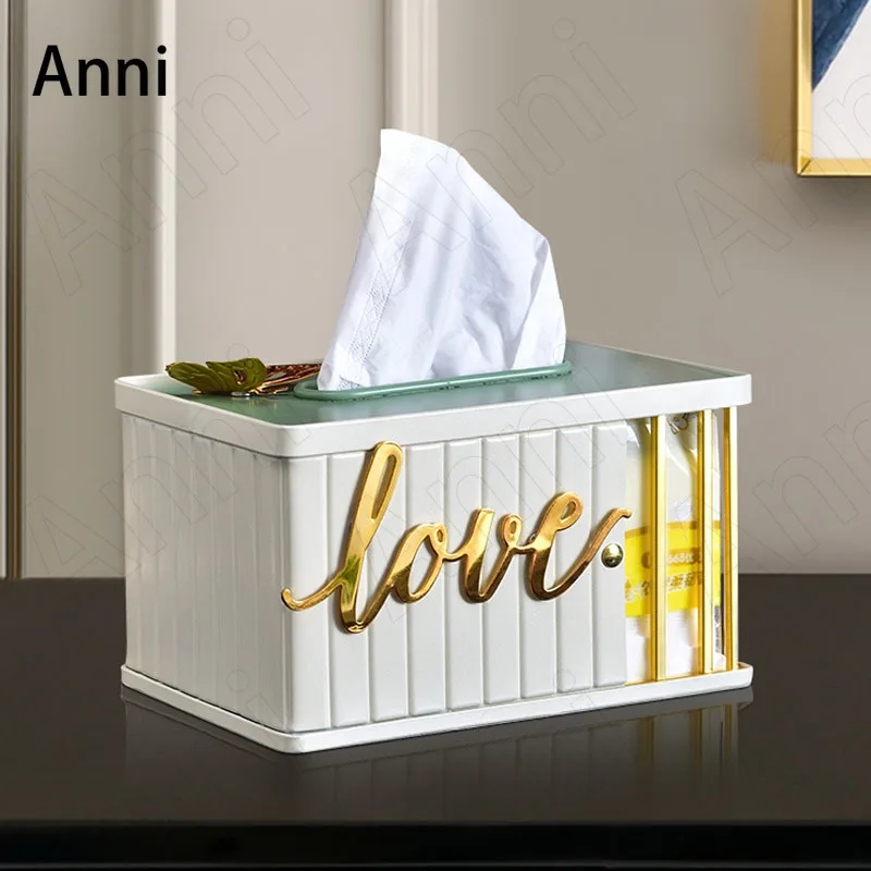 Gilded Butterfly Decorative Tissue Boxes European Modern Alloy LOVE Slogan Paper Towel Holder Dining Table Desktop Ornaments