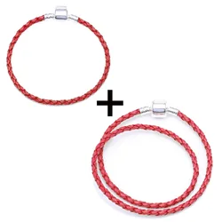 2Pcs/Lot Dropshipping 3mm Red Leather Charm Bracelet DIY Silver Plated Snake Chain Bracelet For Women Jewelry Gift Making