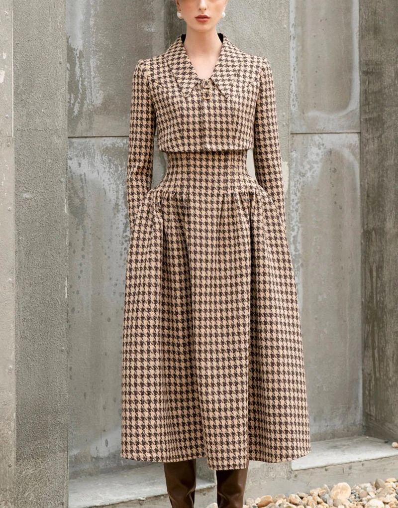 Ensemble jupe bouffante et veste en tweed, robe semi-formelle, petite veste coupe-vent parfumée, magasin de tailleur, porte de perception