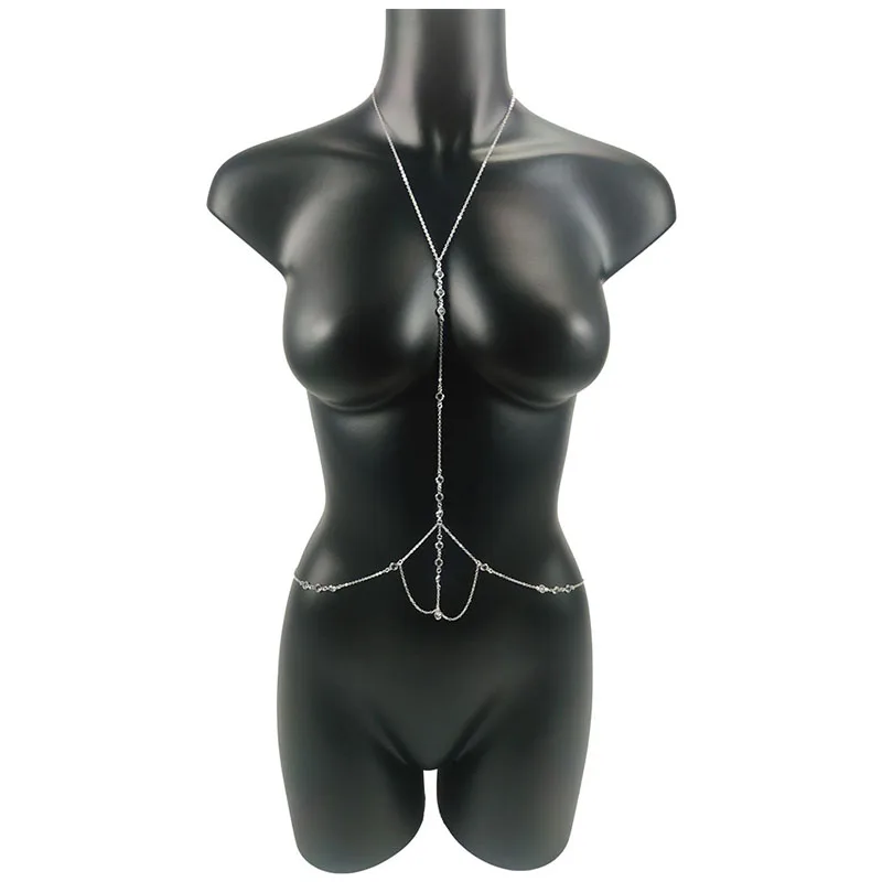 Goth corrente corporal de cristal, corrente corporal sexy, biquíni para mulheres, acessórios de verão, praia, barriga, cintura, sutiã punk, presente rave