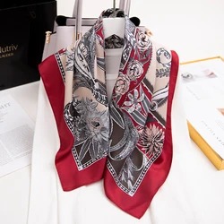 Real Silk Square Neck Scarf Women Red Print Foulard Femme Bufandas Neckerchief Luxury Silk Bandana Hair Scarf Kerchief 68X68cm