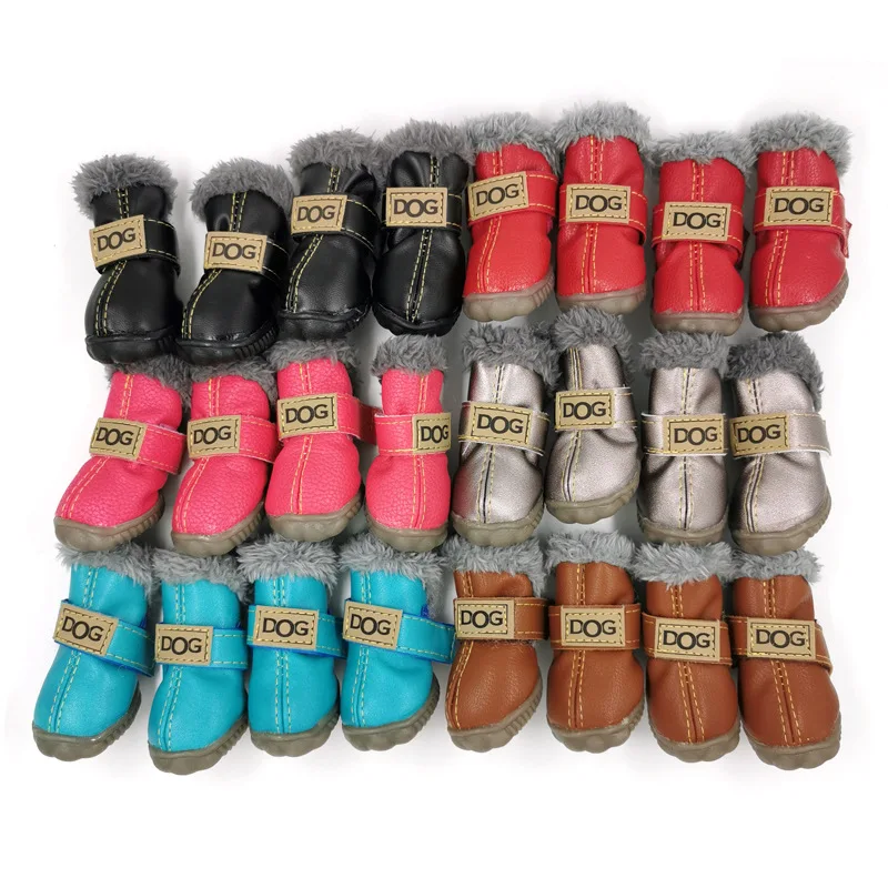 

Dog Shoes Winter Warm Snow Boots Artificial Leather Plush Waterproof Non Slip Small Dog Chihuahua Yorkie Shoes Pet Products