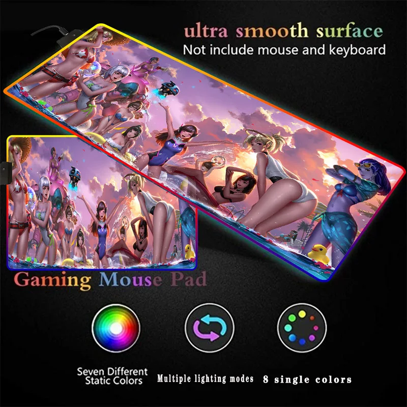 

Sexy Girl Anime Gaming Computer Mousepad RGB Large Mouse Pad Gamer Big Mause Pad Multiple Size PC Desk Play Mat with Backlit