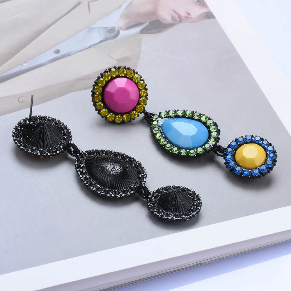 2026 جديد ملون كريستال أكريليك قطرة الماء المستديرة الأقراط الطويلة النساء بوهو العرقية هندسية بيان استرخى أقراط مجوهرات #4