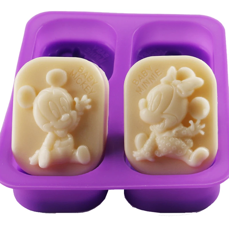 Cartoon Mouse Shape Silicone Soap Mould 4 Holes Mousse Cake Jelly Ice cream Clay Molds Cake Decorating Tools